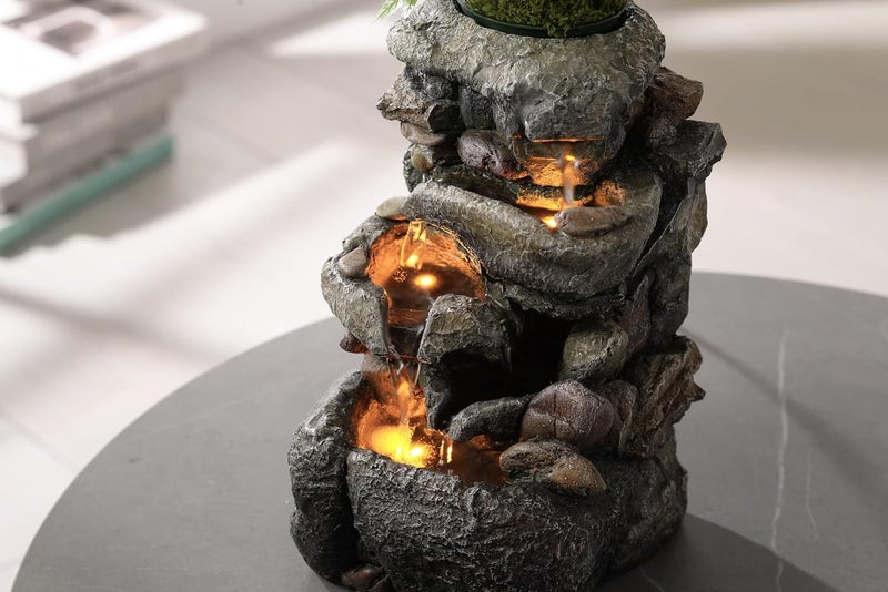 Tolevoit Tabletop Water Fountain with LED Lighting for Indoor Decor and Ambiance Relaxation Soothing Sound Waterfall Indoor Zen Relaxation for Office Home Decorations Growing Plants by Yourself - Image 5